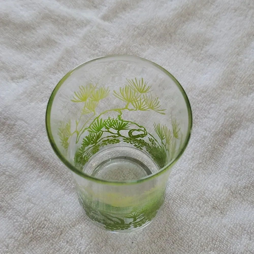 Libbey Green Vintage Floral Glass Cup